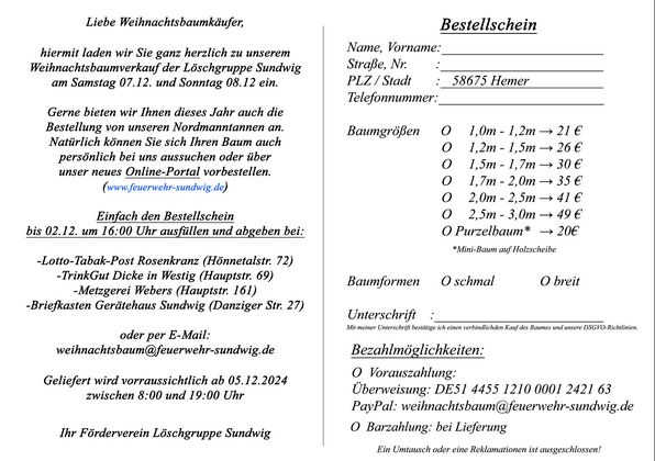 Über das Bestellformular können Bäume vorbestellt werden